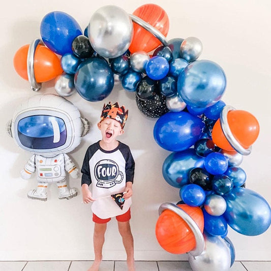 Outer Space Astronaut  Galaxy Themed Balloon Garland Kit Chrome Silver Astronaut Roket Balloon Arch Themed Boys&#39; Birthday Party