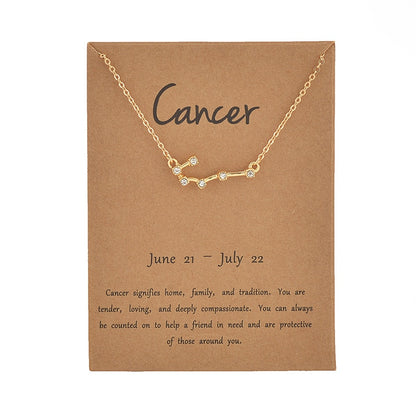 Female Elegant Star Zodiac Sign 12 Constellation Necklaces Pendant Gold Color Chain Choker Necklaces for Women Jewelry Cardboard