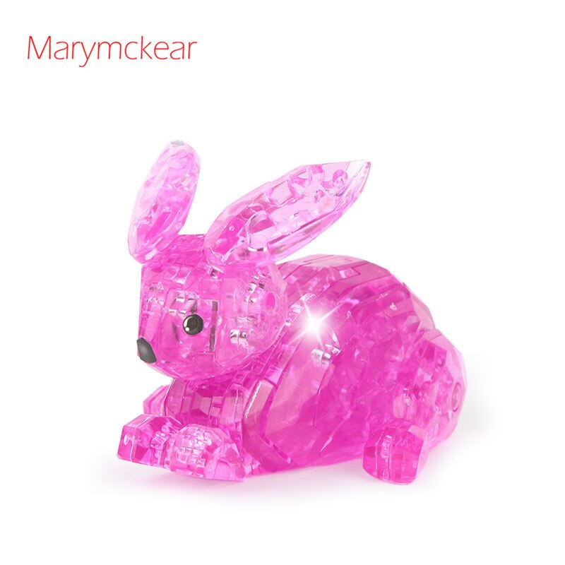 Cute 3D Crystal Puzzle Rabit Pink&Transparent Model Rabits Toy 3D Jigsaw Puzzles Educational Toys for Kids Birthday Gifts