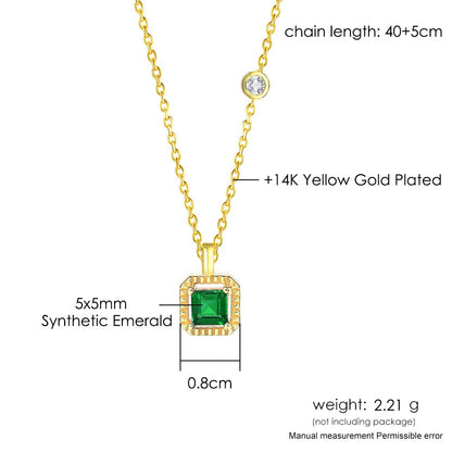 LAMOON Synthetic Emerald Necklace For Women Emerald Pendants Gemstone Necklaces 925 Sterling Silver 14K Gold Plated LMNI097