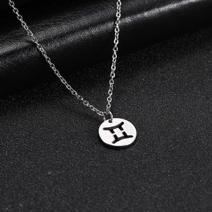 Skyrim Zodiac Libra Leo Pendant Necklace Women Sagittarius Taurus Cancer Virgo Stainless Steel 12 Constellation Necklaces Gift