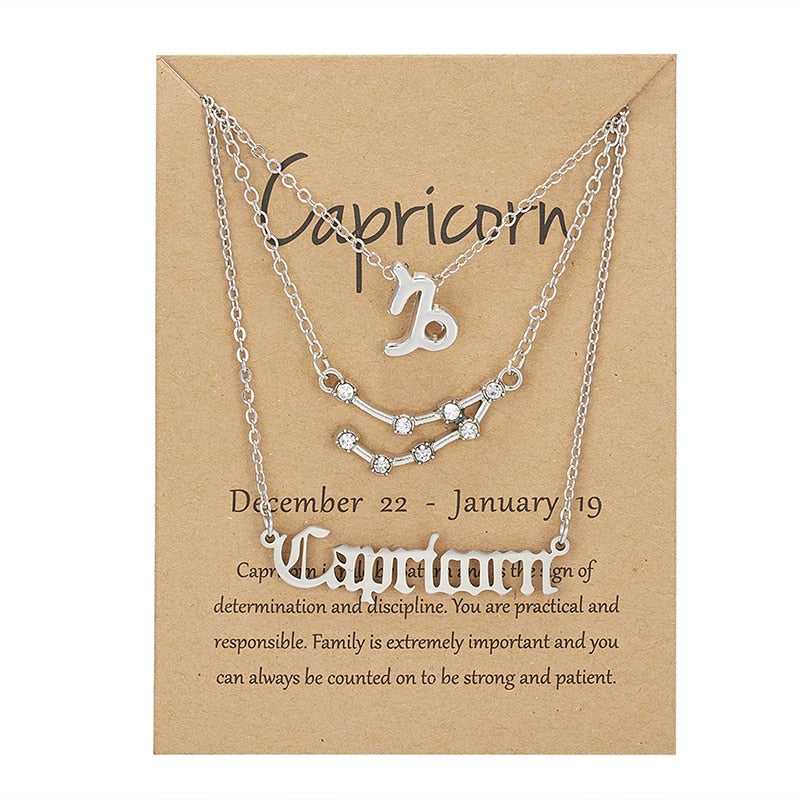 3Pcs/set 12 Zodiac Sign Necklace For Women 12 Constellation Pendant Chain Choker Birthday Jewelry With Cardboard Card