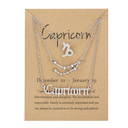 3Pcs/set 12 Zodiac Sign Necklace For Women 12 Constellation Pendant Chain Choker Birthday Jewelry With Cardboard Card