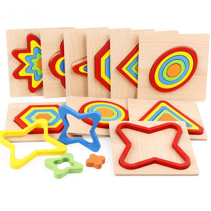 Wooden Geometric Shape Puzzle Kids Montessori Toys Educational Shape Cognition Children Jigsaw Puzzle Board Learning Sensory Toy