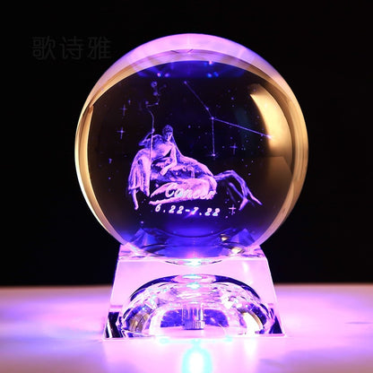 Clear 3D Zodiac Sign Star Crystal Ball Laser Engraved Glass Sphere Home Decor Birthday Gift Ornament