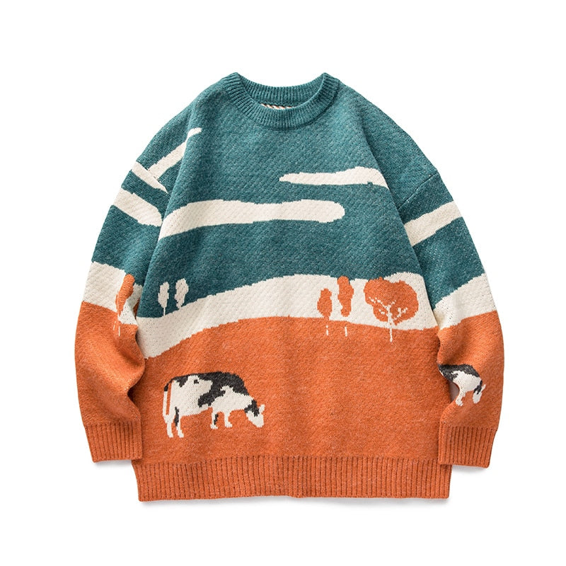 LAPPSTER-Youth Men Cows Vintage Winter Sweaters 2022 Pullover Mens O-Neck Korean Fashions Sweater Women Casual Harajuku Clothes