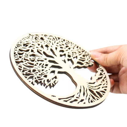 14cm Wooden Round Tree of Life Hanging Artwork Wall Decoration Sacred Hanging Ornament Yoga Meditation Craft Home Decor Coaster