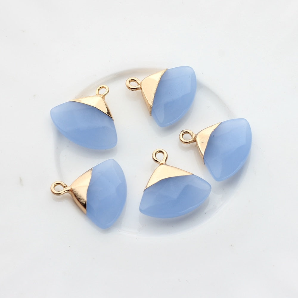 Natural Stone Charms Pendant Copper Fan-shaped Natural Color Agate Stone Charms 2pcs/lot DIY Jewelry Accessories