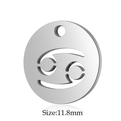 10pcs/lot Stainless Steel Laser Cutting 12 Zodiac Sign Charms Horoscope Icon DIY Metal Pendant for Jewelry Making