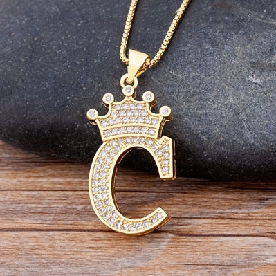 Nidin New Luxury Copper Zircon A-Z Crown Alphabet Pendant Chain Necklace Hip-Hop Style Fashion Woman Man Initial Name Jewelry