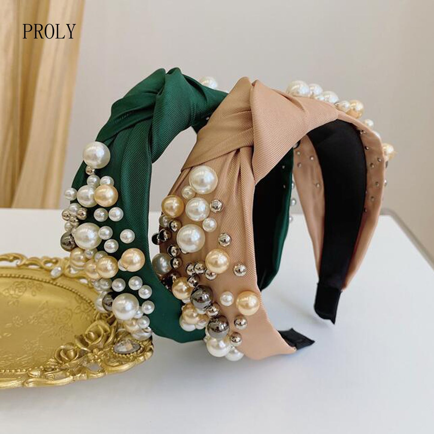 PROLY New Fashion Women Hair Accessories Wide Side Headband Mix Pearls Baroque Hairband For Adult Center Knot Headwear Wholesale