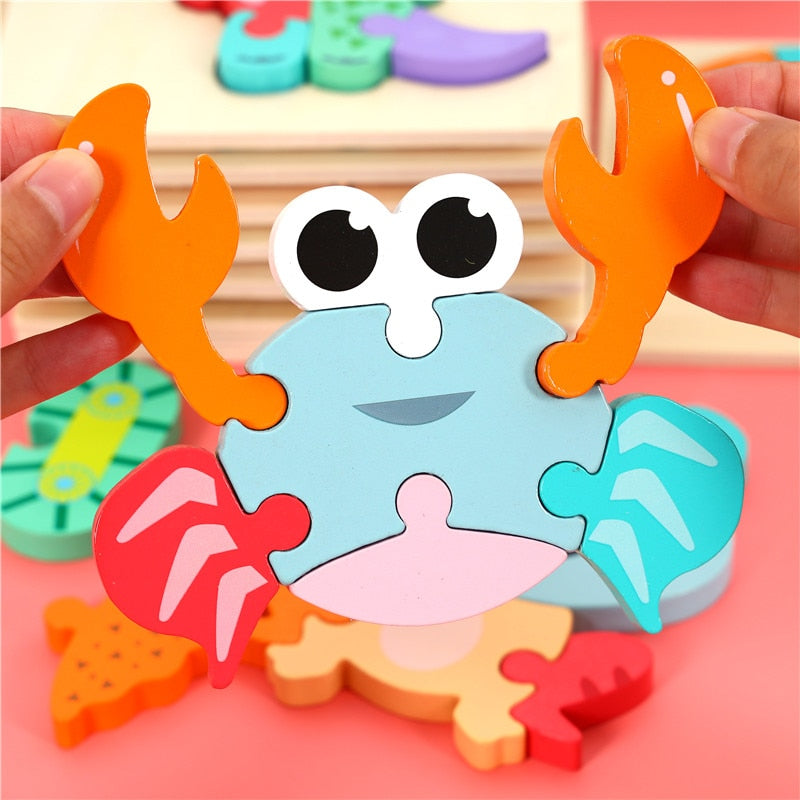 Cartoon Animals Montessori Puzzles For Kids Educational 3D Wooden Puzzle Toys Montessori Educational Toys For Children 2-5 Years