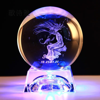 Clear 3D Zodiac Sign Star Crystal Ball Laser Engraved Glass Sphere Home Decor Birthday Gift Ornament