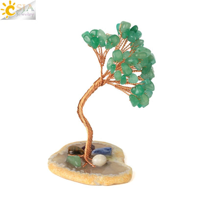 CSJA 7 Chakras Tree of Life Decoration Rose Natural Chip Crystal Handmade Healing Luck Money Trees Feng Shui Home Office  G822