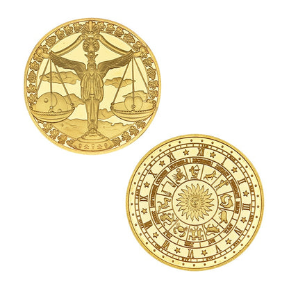 Creative Twelve Constellations Zodiac Coin Challenge Golden Plated Commemorative Coins Set Home Decor Crafts Art Collection Gift