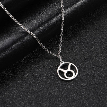 Skyrim Zodiac Libra Leo Pendant Necklace Women Sagittarius Taurus Cancer Virgo Stainless Steel 12 Constellation Necklaces Gift