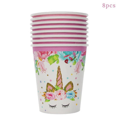 Unicorn Party 3-tier Cup Cake Stand Paper Plates Cups Balloon Birthday Party Decoration Kids Unicornio Party Girls Baby Shower