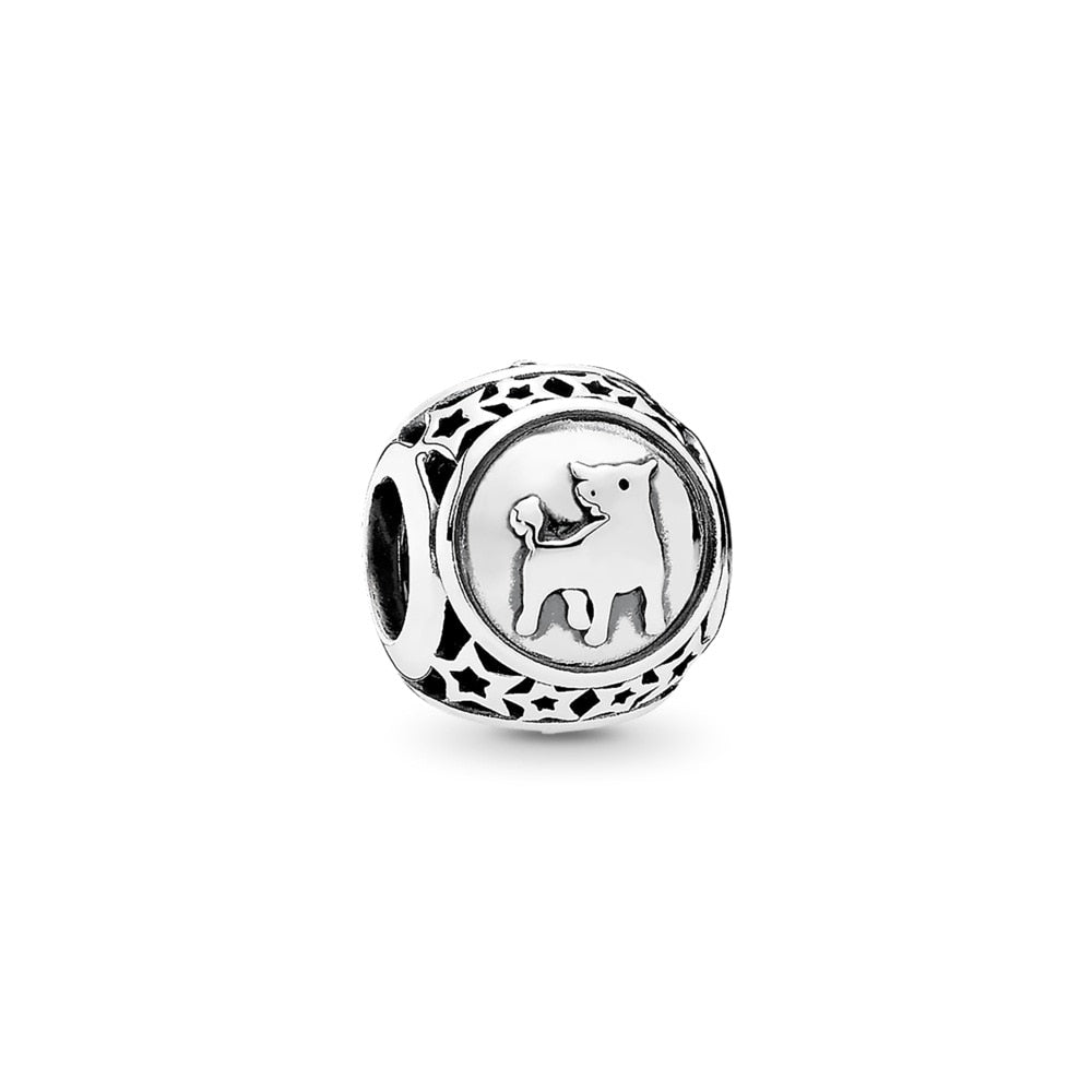 Original 925 Sterling Silver Bead Charm Libra Leo Star Sign Charms 12 Zodiac Constellation Fit Pandora Bracelets Women Jewelry