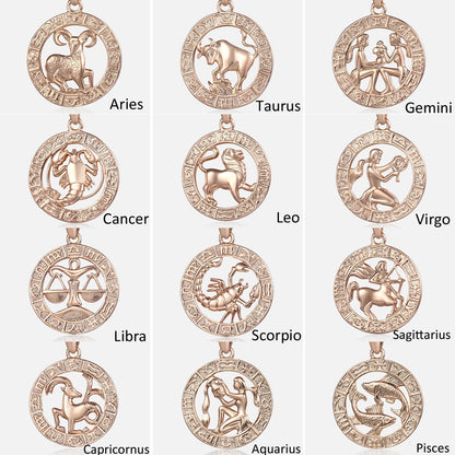 12 Zodiac Sign Constellations Pendants Necklaces For Women Men 585 Rose Gold Color Male Jewelry Fashion Birthday Gifts GPM16