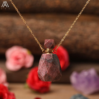 Natural Purple Agates Smoky Color Quartz Rainbow Fluorite Stone Gold Perfume Bottle Pendant For Necklace Making Women Jewelry