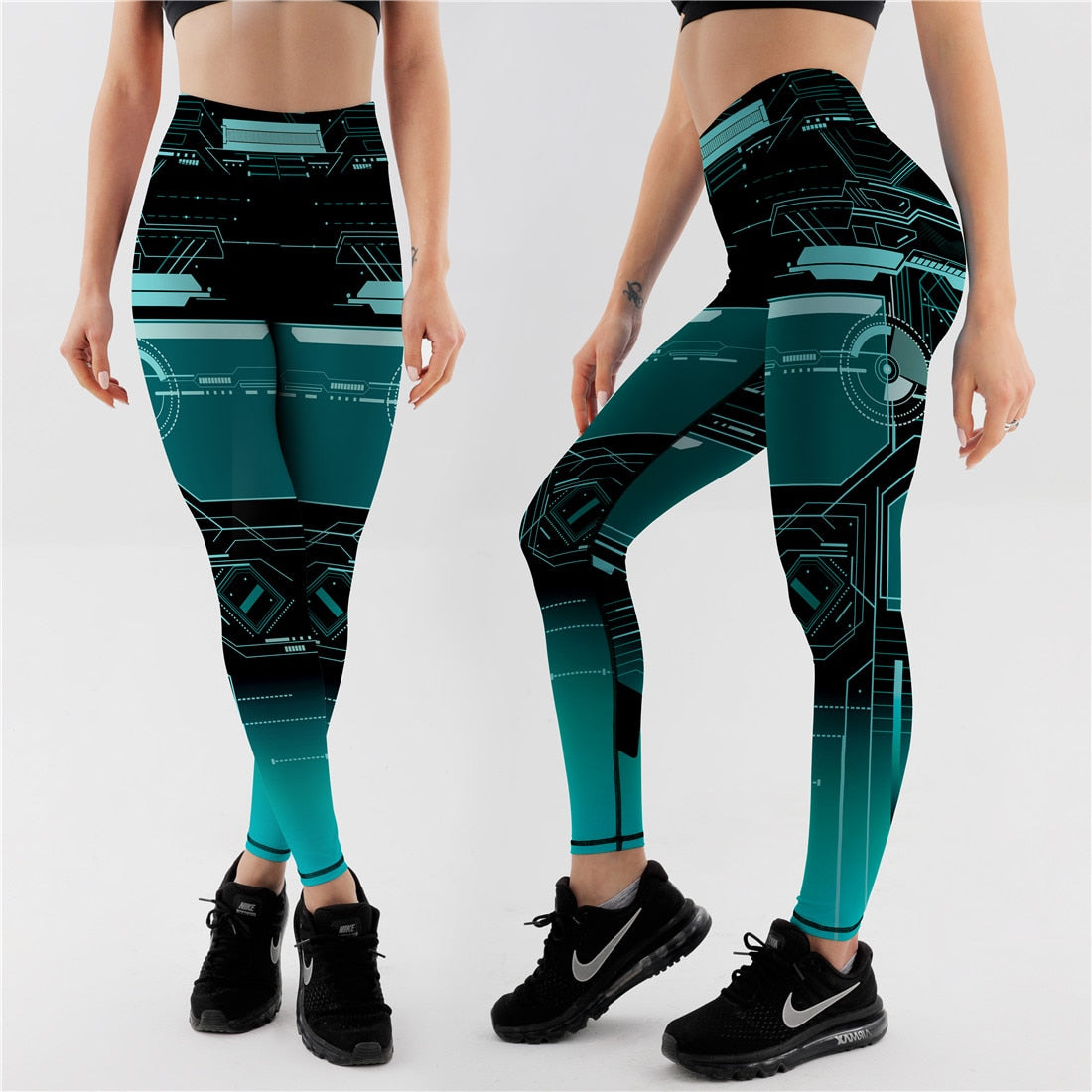 Qickitout 12%spandex Sexy High Waist Elasticity Women Digital Printed Leggings Push Up Strength Pants