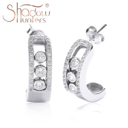 SHADOWHUNTERS Authentic 925 Sterling Silver Move Stone Wedding Stud Earrings Silver 925 Engagement Curved Earring Jewelry Making