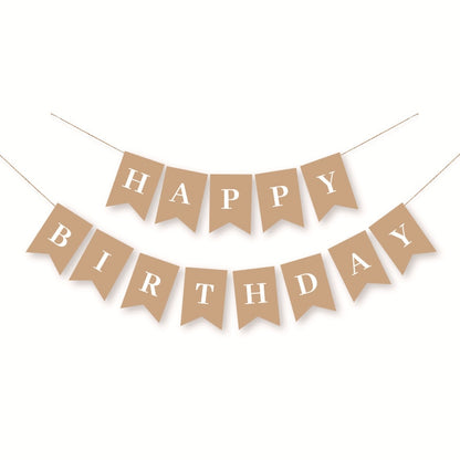 Happy Birthday Decoration Kraft Paper Banner White Balloon Decoration Birthday Party Bunting Garland Baby Shower Supplies