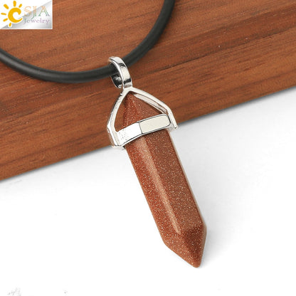 CSJA Real Raw Pink Purple Gem Crystals Necklace Hexagonal Bullet Reiki Chakra Natural Stone Necklace Pendant Women Jewelry E056