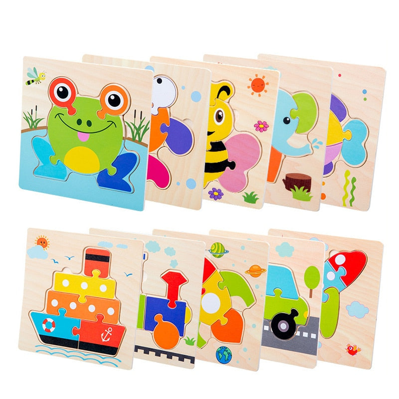 Baby Wooden Toys 3D Puzzle Cartoon Animal Intelligence  Jigsaw Puzzle Shape Matching Montessori Toys For Children Gifts