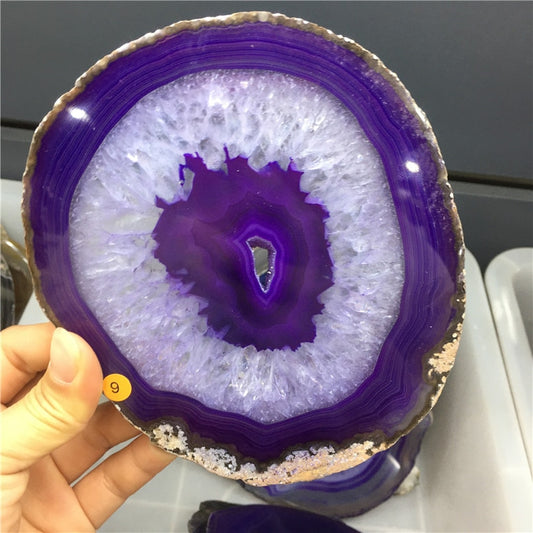 12-15CM Purple Crystal AGATE SLAB Geode Slice Mineral Coaster Healing Reiki Decoration