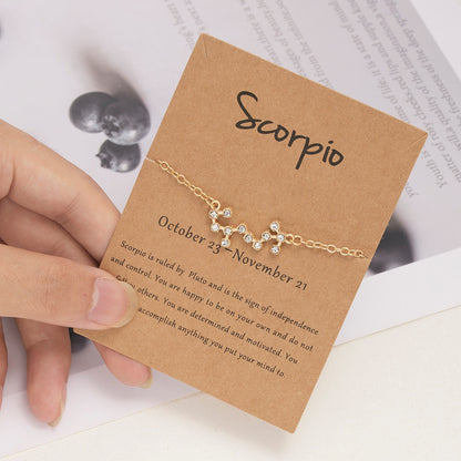 12 Constellation Bracelet Crystal Charm Chain Bracelets for Women Zodiac Sign Libra Aries Wish Card Birthday Jewelry Gift