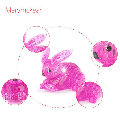 Cute 3D Crystal Puzzle Rabit Pink&Transparent Model Rabits Toy 3D Jigsaw Puzzles Educational Toys for Kids Birthday Gifts