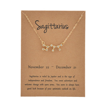 Female Elegant Star Zodiac Sign 12 Constellation Necklaces Pendant Gold Color Chain Choker Necklaces for Women Jewelry Cardboard