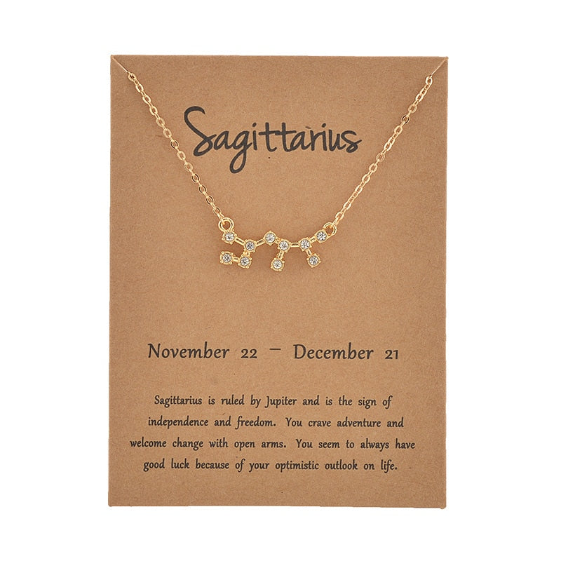 Female Elegant Star Zodiac Sign 12 Constellation Necklaces Pendant Gold Color Chain Choker Necklaces for Women Jewelry Cardboard