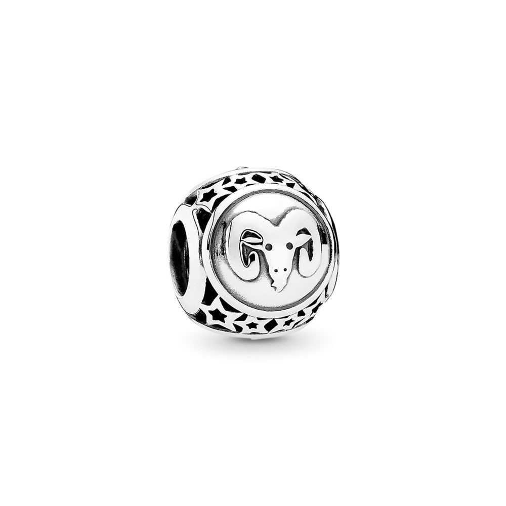 Original 925 Sterling Silver Bead Charm Libra Leo Star Sign Charms 12 Zodiac Constellation Fit Pandora Bracelets Women Jewelry