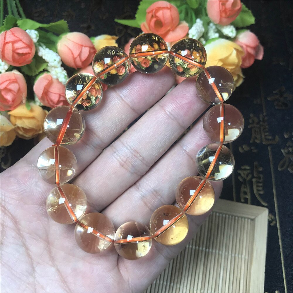 15mm Natural Yellow Citrine Bracelet Jewelry For Women Lady Men Wealth Reiki Gift Crystal Round Clear Beads Rare Gemstone AAAAA