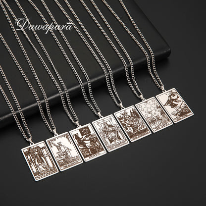 Dawapara Vintage Tarot Card Necklace The Major Arcana Pagan Astrology Talisman Pendants Necklace Stainless Steel Jewelry