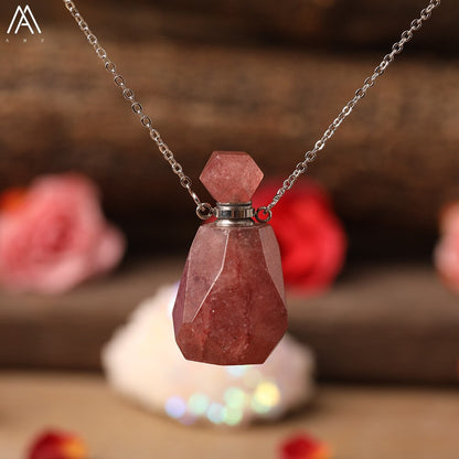 Natural Purple Agates Smoky Color Quartz Rainbow Fluorite Stone Gold Perfume Bottle Pendant For Necklace Making Women Jewelry