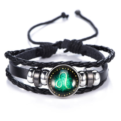 DropShipping Gemini Cancer Leo Virgo Libra Scorpio 12 Constellation Black punk Leather Bracelet Zodiac Bracelet for Men Women