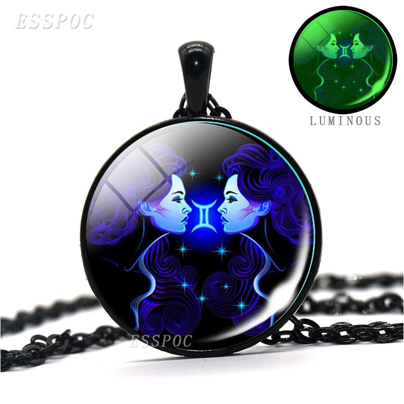 12 Constellations Necklace 12 Zodiac Signs Luminous Glass Cabochon Necklace Leo Virgo Cancer Libra Gemini Pisces Aries Necklace