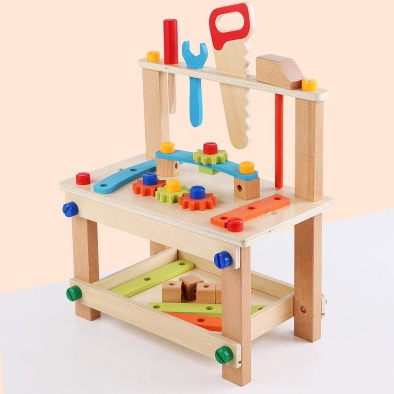 Wooden Assembling Chair Montessori Toys Baby Educational Wooden Blocks Toy Preschool Children Variety Nut Combination Chair Tool