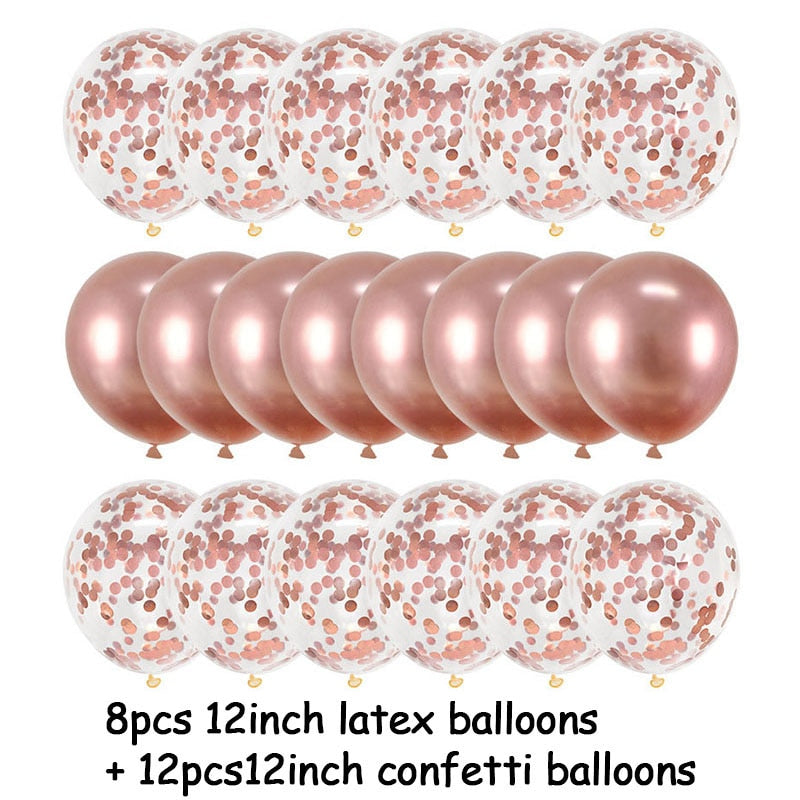 20Pcs Rose Gold Balloon Set Confetti Metallic Balloons Birthday Party Wedding Decoration Anniversary Globals Baby Shower Balloon