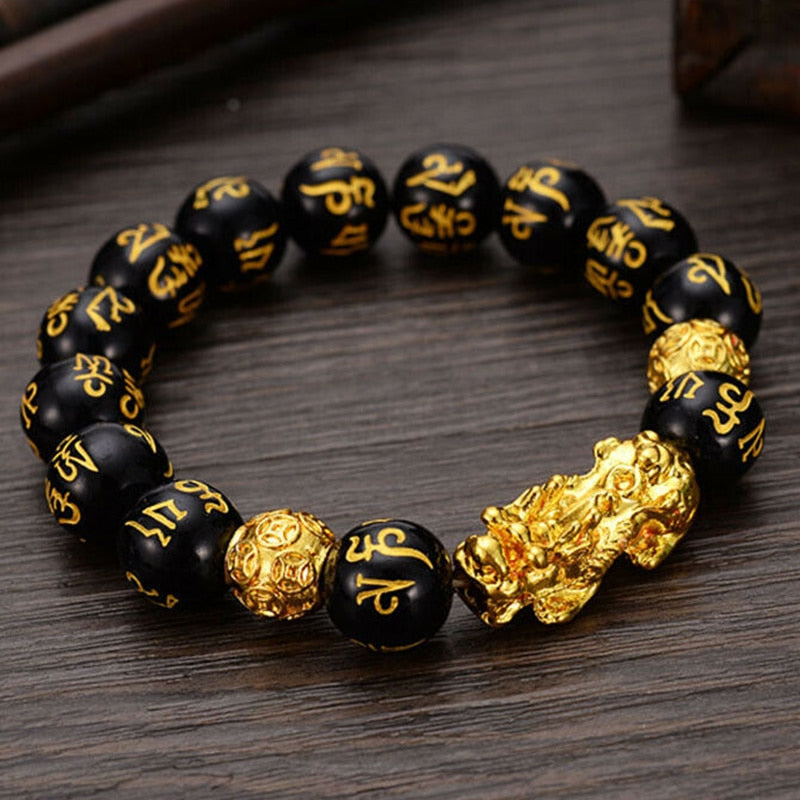 Black Pixiu Bracelet Ring Set Feng Shui Buddhist Bead Bracelet Obsidian Bead Bracelet Men&#39;s Women&#39;s Wealth Good Luck Accessories