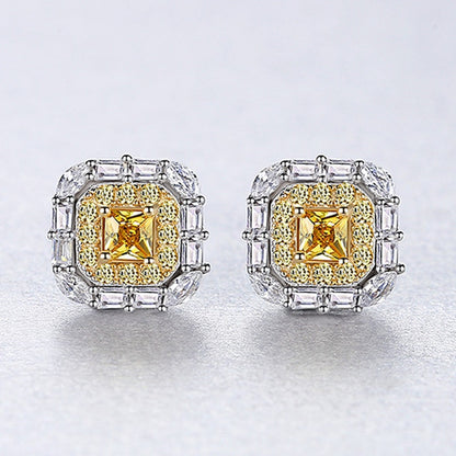 Wong Rain Chic 100% 925 Sterling Silver Citrine High Carbon Diamonds Gemstone Earrings Ear Stud Wedding Fine Jewelry Wholesale