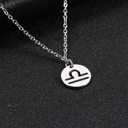 Skyrim Zodiac Libra Leo Pendant Necklace Women Sagittarius Taurus Cancer Virgo Stainless Steel 12 Constellation Necklaces Gift