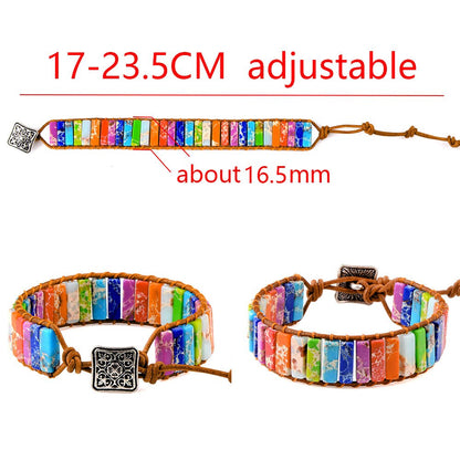 7 MultiColor Chakra Natural Stone Bracelet Bohemia Handmade Tube Beads Genuine Leather Wrap Bracelet Yoga Bracelets For Woman