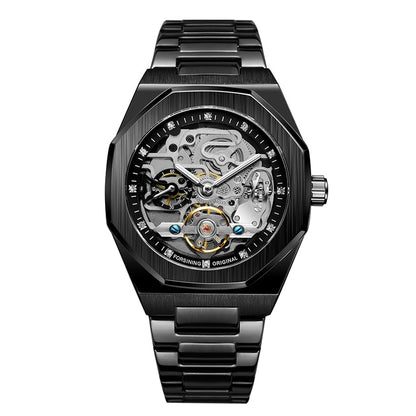 Forsining Fashion Silver Mens Watches Top Brand Luxury Automatic Mechanical Stainless Steel Fashion Business Skeleton Wristwatch