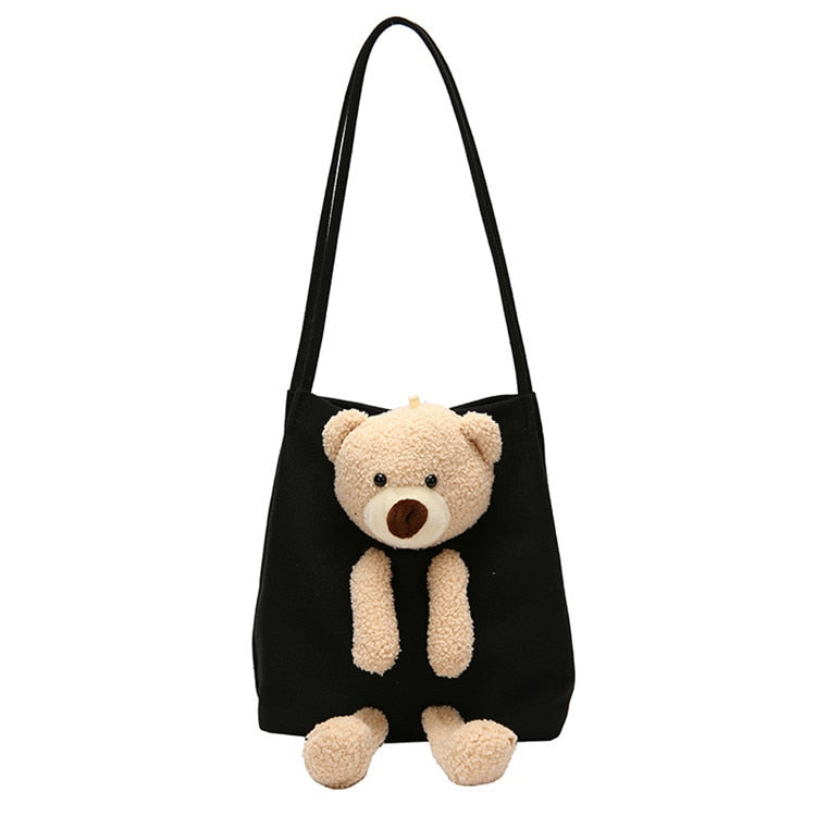 Cute Bear Women Canvas Handbags All-match Ladies Shoulder Bag Female Eco Reusable Shopping Bags Large Capacity Girls Casual Tote