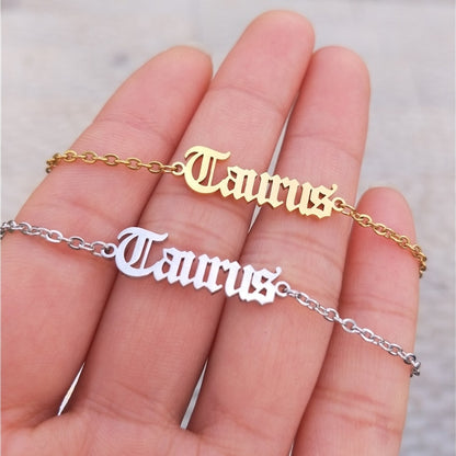 Zodiac Sign Letter Ankle Bracelet Women Boho Jewelry Horoscope Old English Constellation Tobilleras Pulsera Para Tobillo Taurus