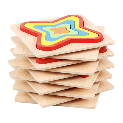 Wooden Geometric Shape Puzzle Kids Montessori Toys Educational Shape Cognition Children Jigsaw Puzzle Board Learning Sensory Toy